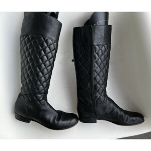 Corso Como 1" Flat tall black leather Quilted boots zipper comfort Size 9 M
